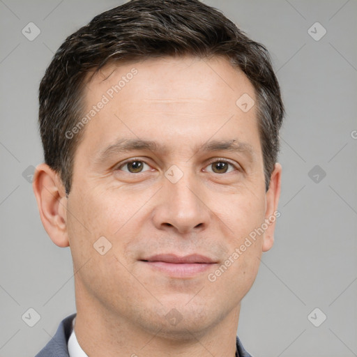 Neutral white adult male with short  brown hair and brown eyes