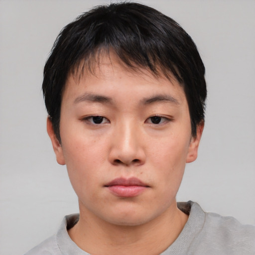 Neutral asian young-adult male with short  black hair and brown eyes