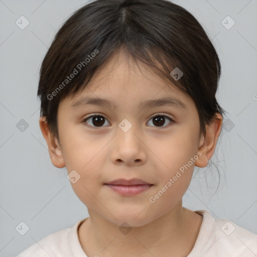 Neutral white child female with medium  brown hair and brown eyes