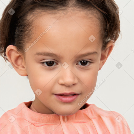 Joyful white child female with short  brown hair and brown eyes