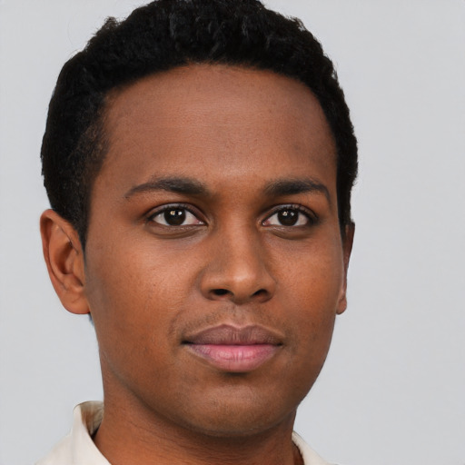 Neutral black young-adult male with short  brown hair and brown eyes