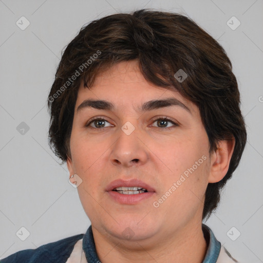 Neutral white young-adult male with medium  brown hair and brown eyes