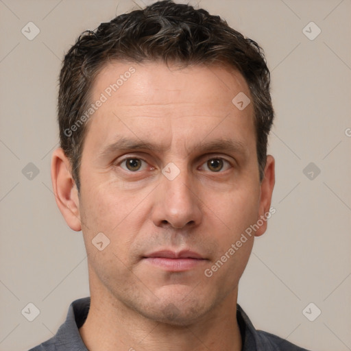 Neutral white adult male with short  brown hair and brown eyes