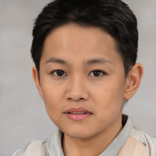 Neutral asian young-adult male with short  brown hair and brown eyes