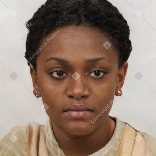 Neutral black young-adult female with short  brown hair and brown eyes