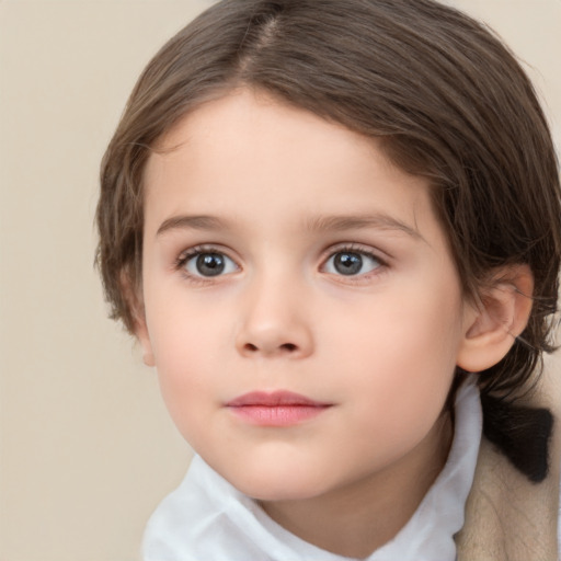 Neutral white child female with short  brown hair and brown eyes