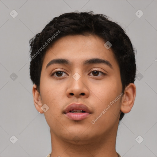 Neutral asian young-adult male with short  black hair and brown eyes