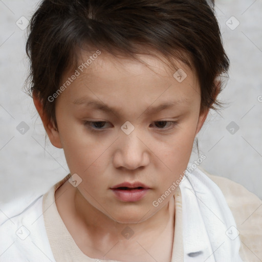 Neutral white child female with medium  brown hair and brown eyes