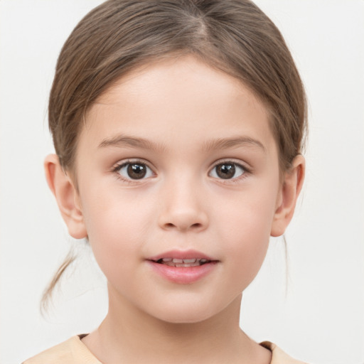 Neutral white child female with short  brown hair and brown eyes