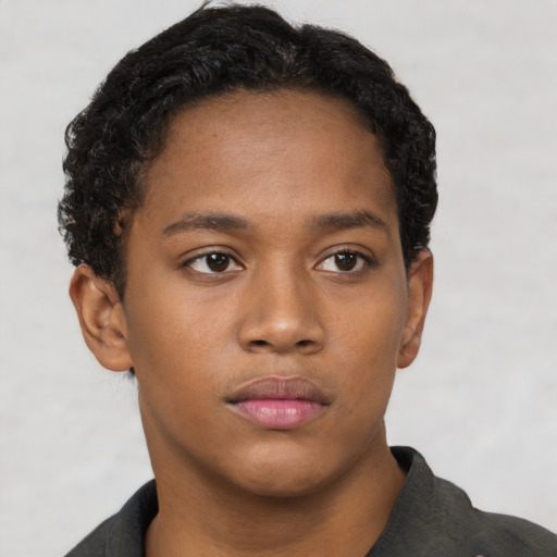 Neutral black young-adult male with short  brown hair and brown eyes