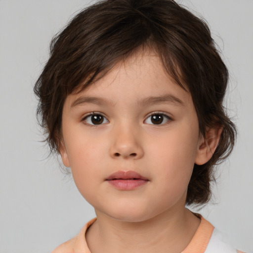 Neutral white child female with medium  brown hair and brown eyes