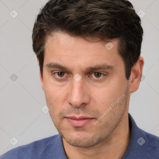 Neutral white adult male with short  brown hair and brown eyes