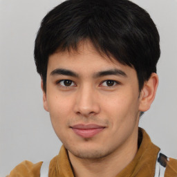 Neutral asian young-adult male with short  brown hair and brown eyes