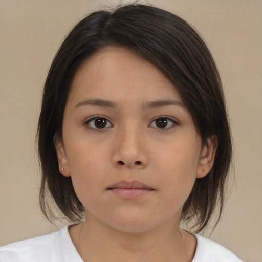 Neutral asian young-adult female with medium  brown hair and brown eyes