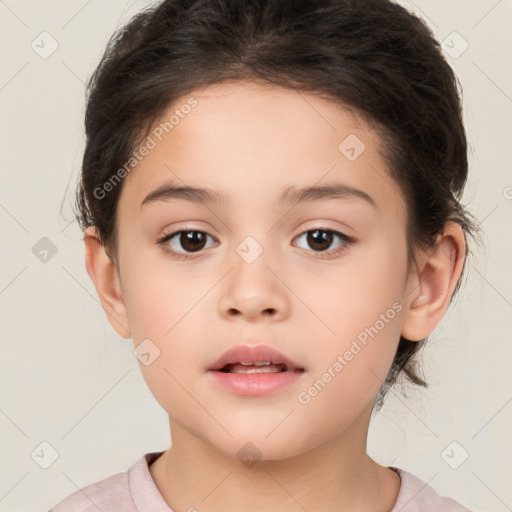 Neutral white child female with medium  brown hair and brown eyes