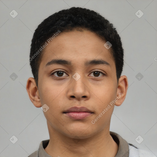 Neutral latino young-adult male with short  brown hair and brown eyes