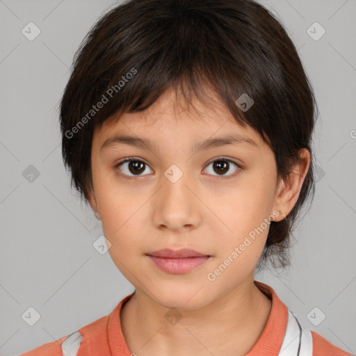 Neutral white child female with medium  brown hair and brown eyes