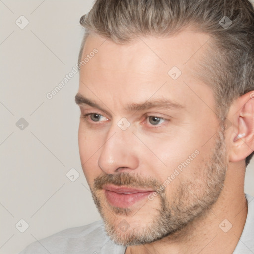 Neutral white adult male with short  brown hair and brown eyes