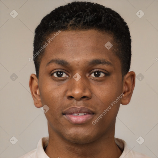 Neutral black young-adult male with short  brown hair and brown eyes