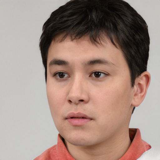 Neutral asian young-adult male with short  brown hair and brown eyes