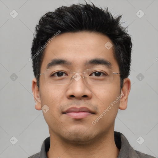 Neutral asian young-adult male with short  black hair and brown eyes