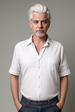 American middle-aged male with  white hair