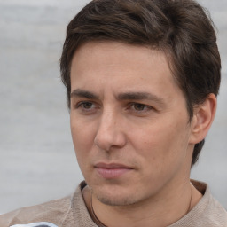 Neutral white adult male with short  brown hair and brown eyes