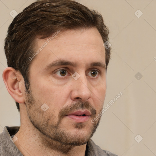 Neutral white adult male with short  brown hair and brown eyes