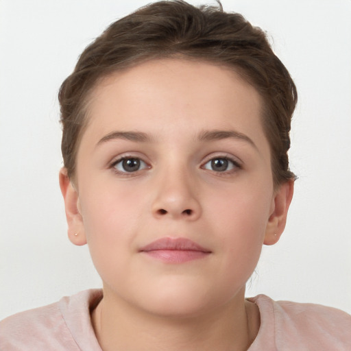 Neutral white child female with short  brown hair and brown eyes