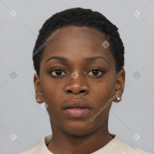 Neutral black young-adult female with short  brown hair and brown eyes