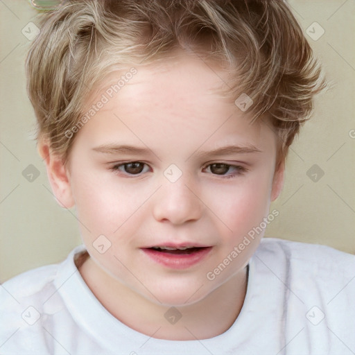 Joyful white child female with short  brown hair and brown eyes