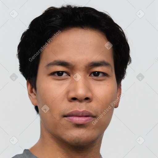 Neutral asian young-adult male with short  brown hair and brown eyes