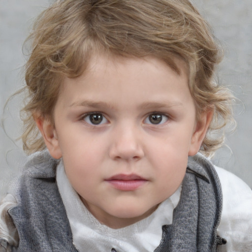 Neutral white child male with medium  brown hair and grey eyes