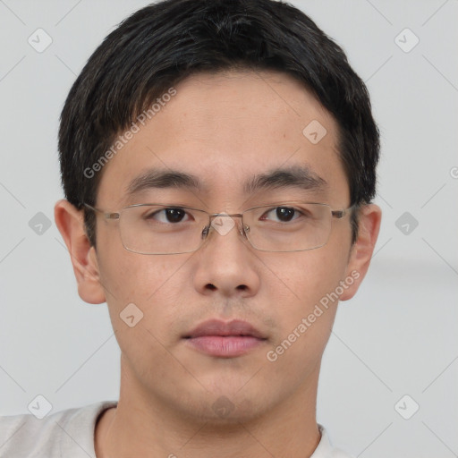 Neutral asian young-adult male with short  brown hair and brown eyes