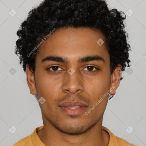 Neutral latino young-adult male with short  brown hair and brown eyes