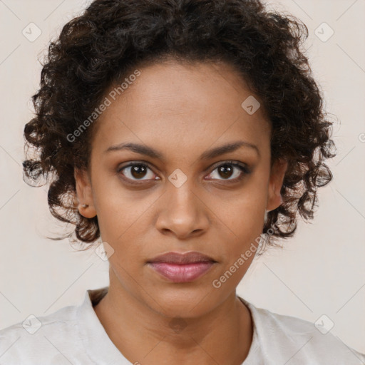 Neutral black young-adult female with short  brown hair and brown eyes