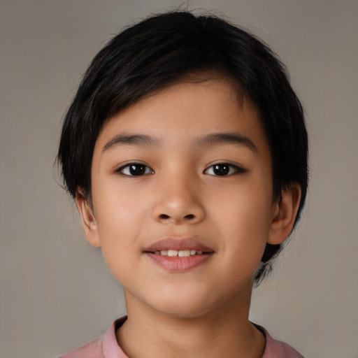 Neutral asian child female with medium  brown hair and brown eyes