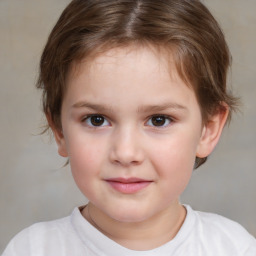 Neutral white child female with short  brown hair and brown eyes