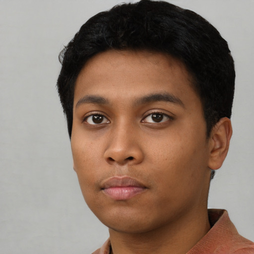 Neutral asian young-adult male with short  black hair and brown eyes