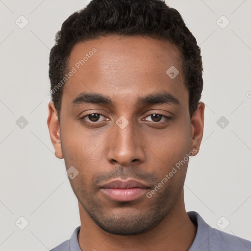 Neutral black young-adult male with short  brown hair and brown eyes