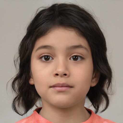 Neutral asian child female with medium  brown hair and brown eyes