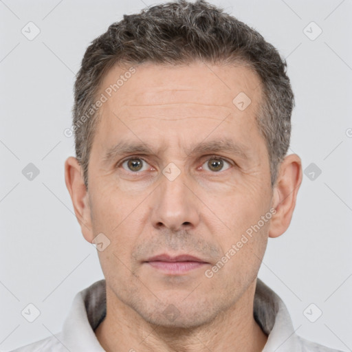 Neutral white adult male with short  brown hair and brown eyes