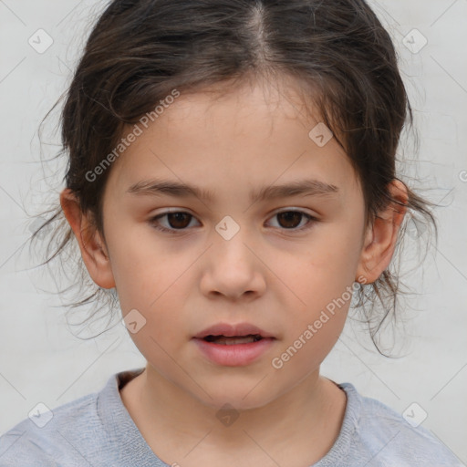 Neutral white child female with medium  brown hair and brown eyes