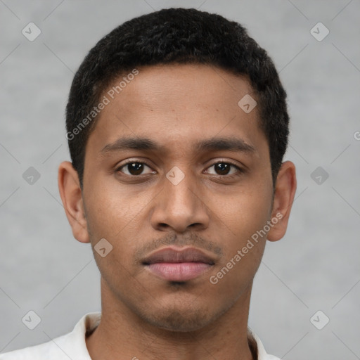 Neutral latino young-adult male with short  brown hair and brown eyes