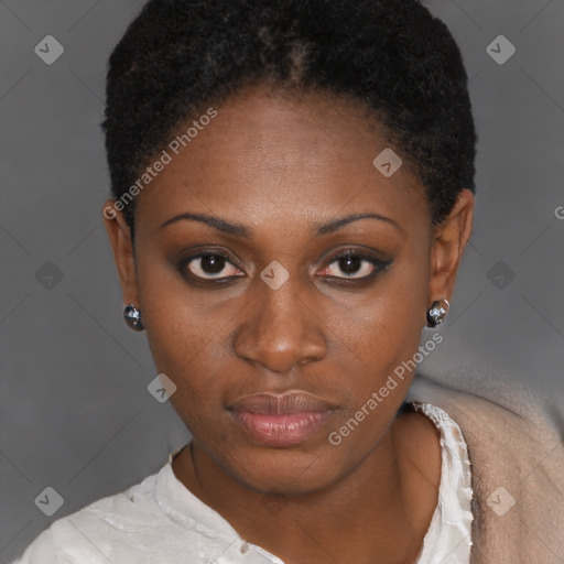 Neutral black young-adult female with short  brown hair and brown eyes