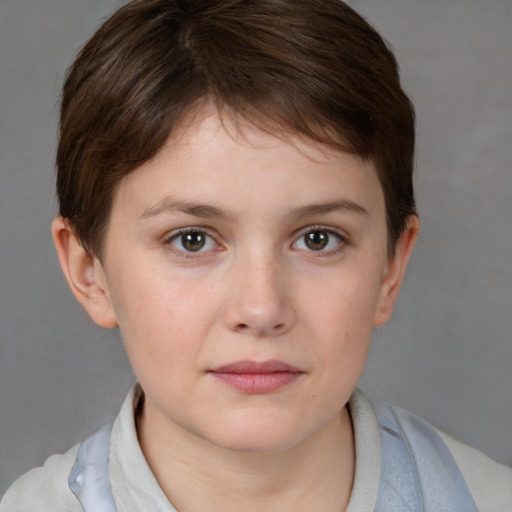 Neutral white young-adult female with short  brown hair and brown eyes