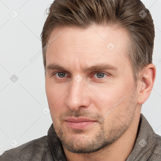 Neutral white adult male with short  brown hair and brown eyes