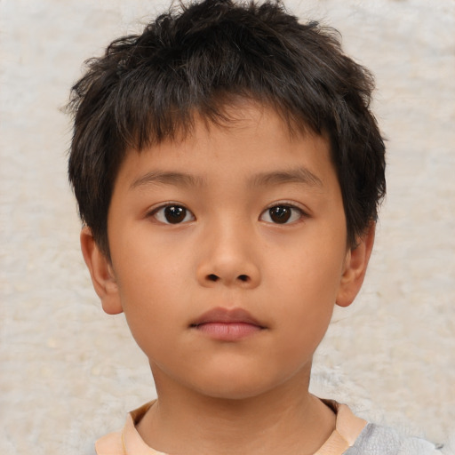 Neutral asian child male with short  brown hair and brown eyes