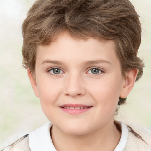 Joyful white child male with short  brown hair and brown eyes