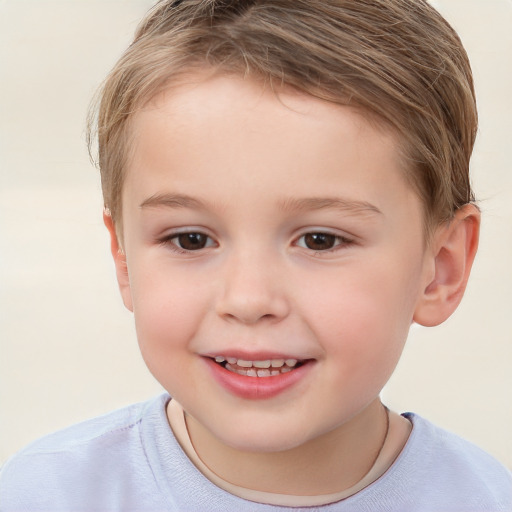 Joyful white child male with short  brown hair and brown eyes